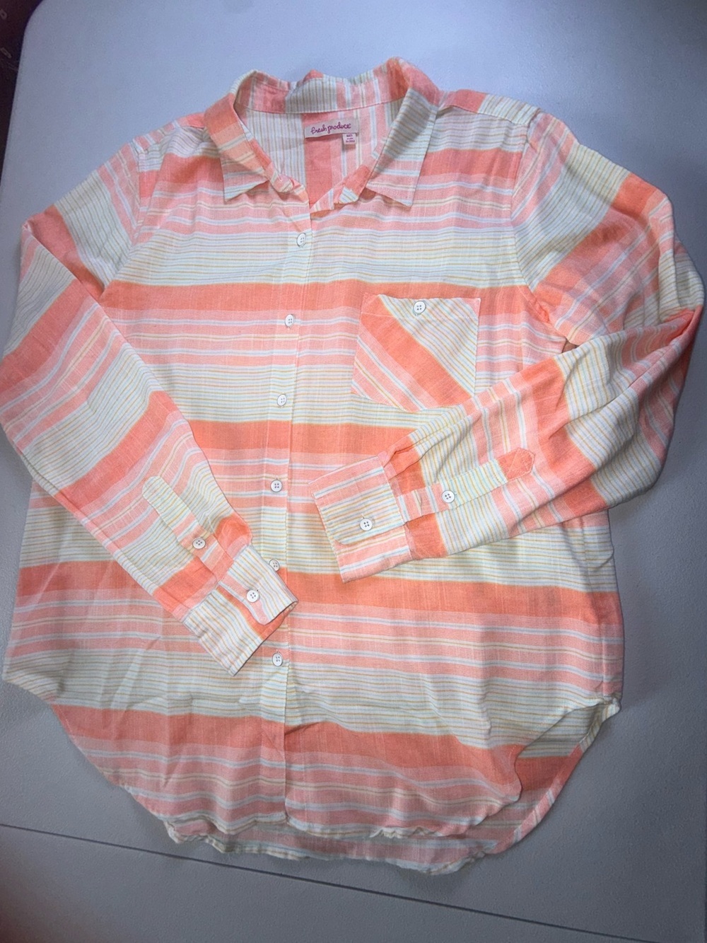 Fresh produce button down Shirt Medium Coral 100% Rayon Coastal Casual - Picture 9 of 12
